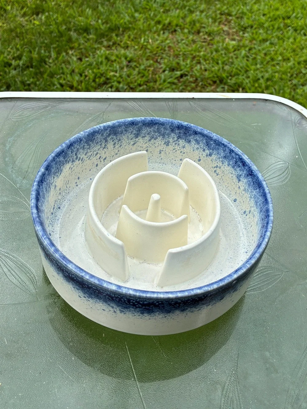 Blue Rim Ceramic Pet Food Slow-Flow Bowl